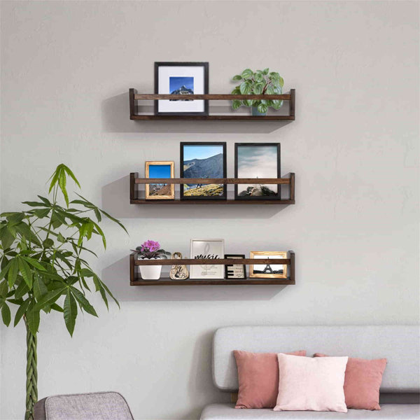 Loon Peak® 24 Inch Set Of 3 Walnut Floating Bookshelves Wayfair Canada